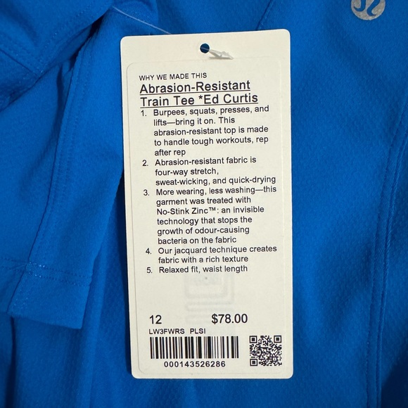 New With Tags, Lululemon Blue Abrasion-Resistant Train Tee, Size 12/XL - Picture 5 of 7